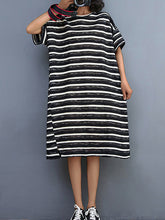 Vestido midi holgado a rayas con estilo literario y retro